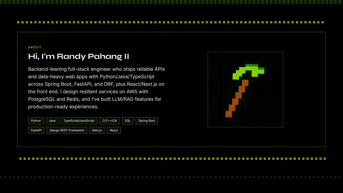 Portfolio example - dark developer theme